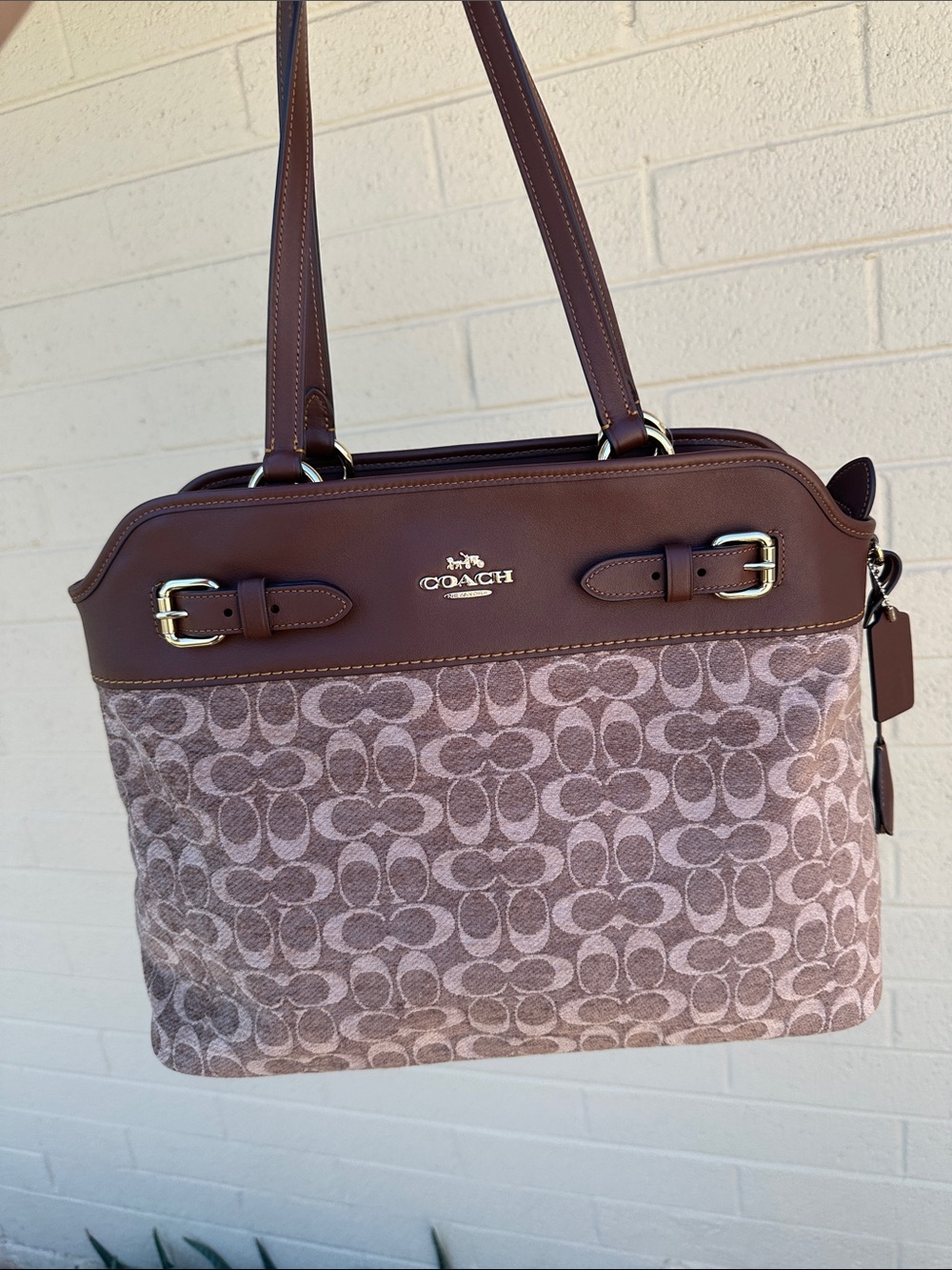 COACH Tan and Brown Signature Shoulder Tote - Picture 12 of 13